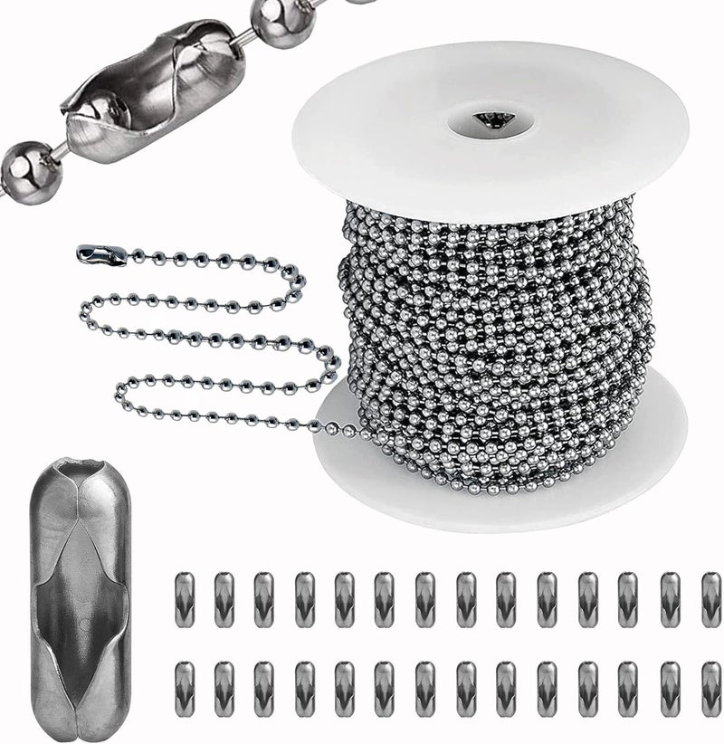 YZDTECH Stainless Steel Ball Bead Chain, 55ft with 100pcs Connectors & Clasps for DIY Crafts & Dog Tag Hanging, 3.0mm - Image 1